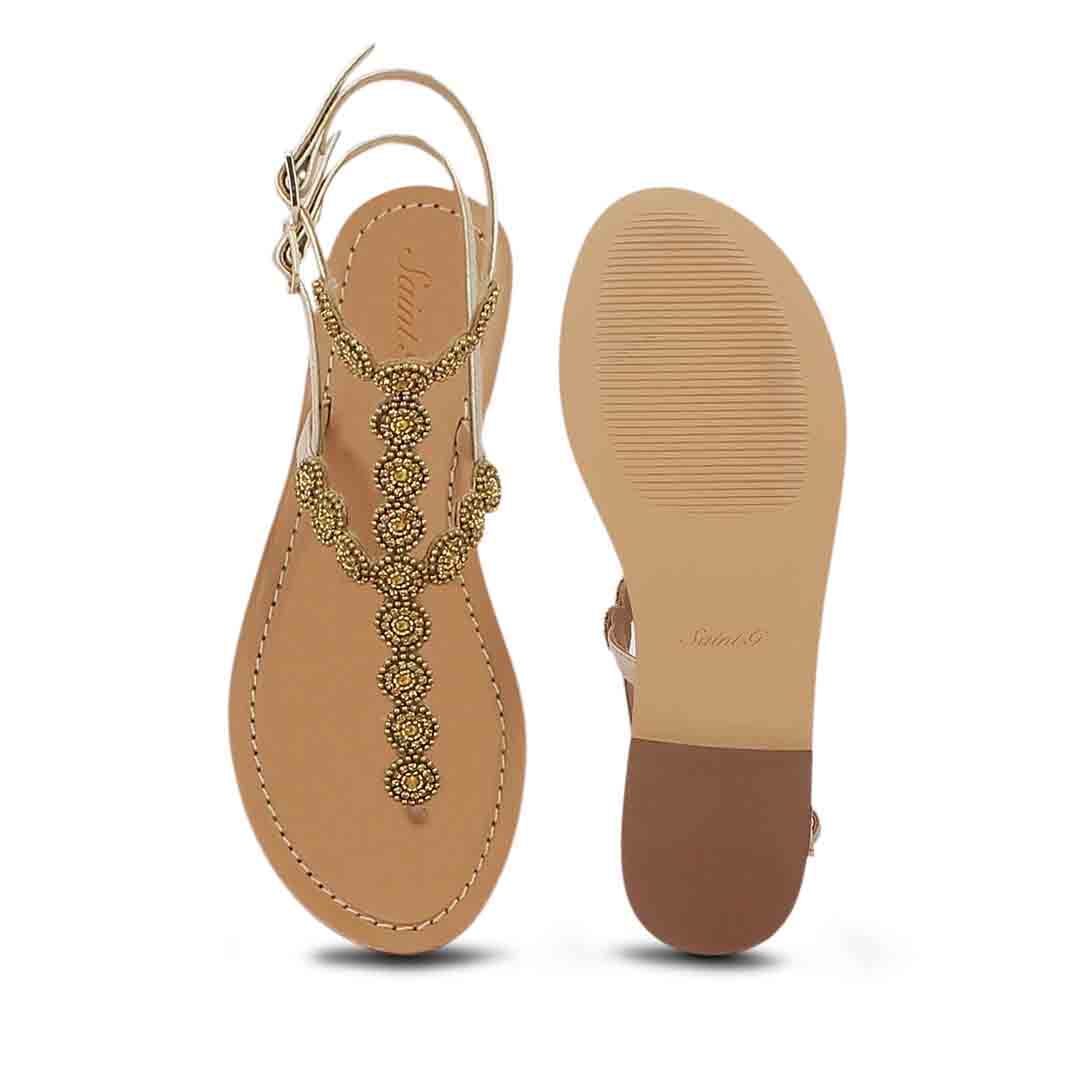 Saint Azzurra Hand Embroidered Platin Leather Sandals - Image 7