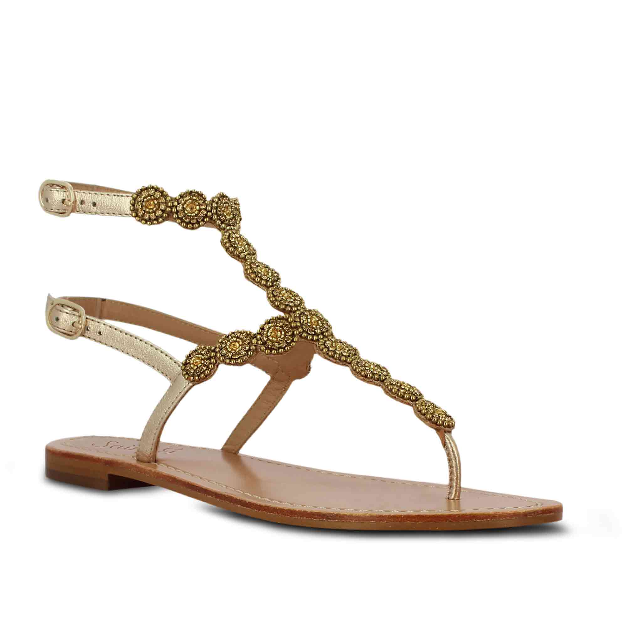 Saint Azzurra Hand Embroidered Platin Leather Sandals - Image 8