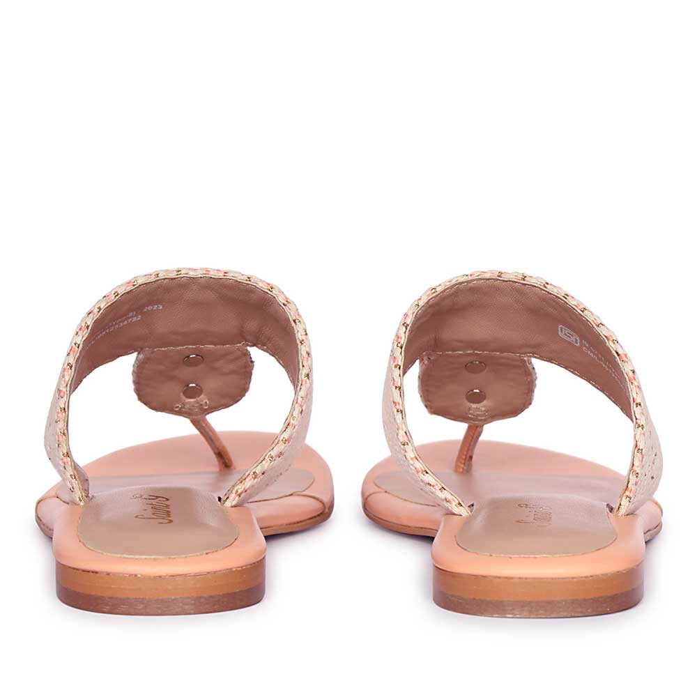 Saint Beau Stone Jeweled Pink Leather-Raffia Flat Sandals - Image 5