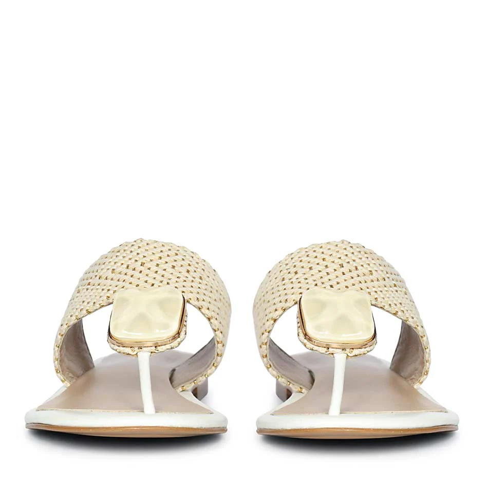 Saint Beau Stone Jeweled White Raffia Flat Sandals - Image 4