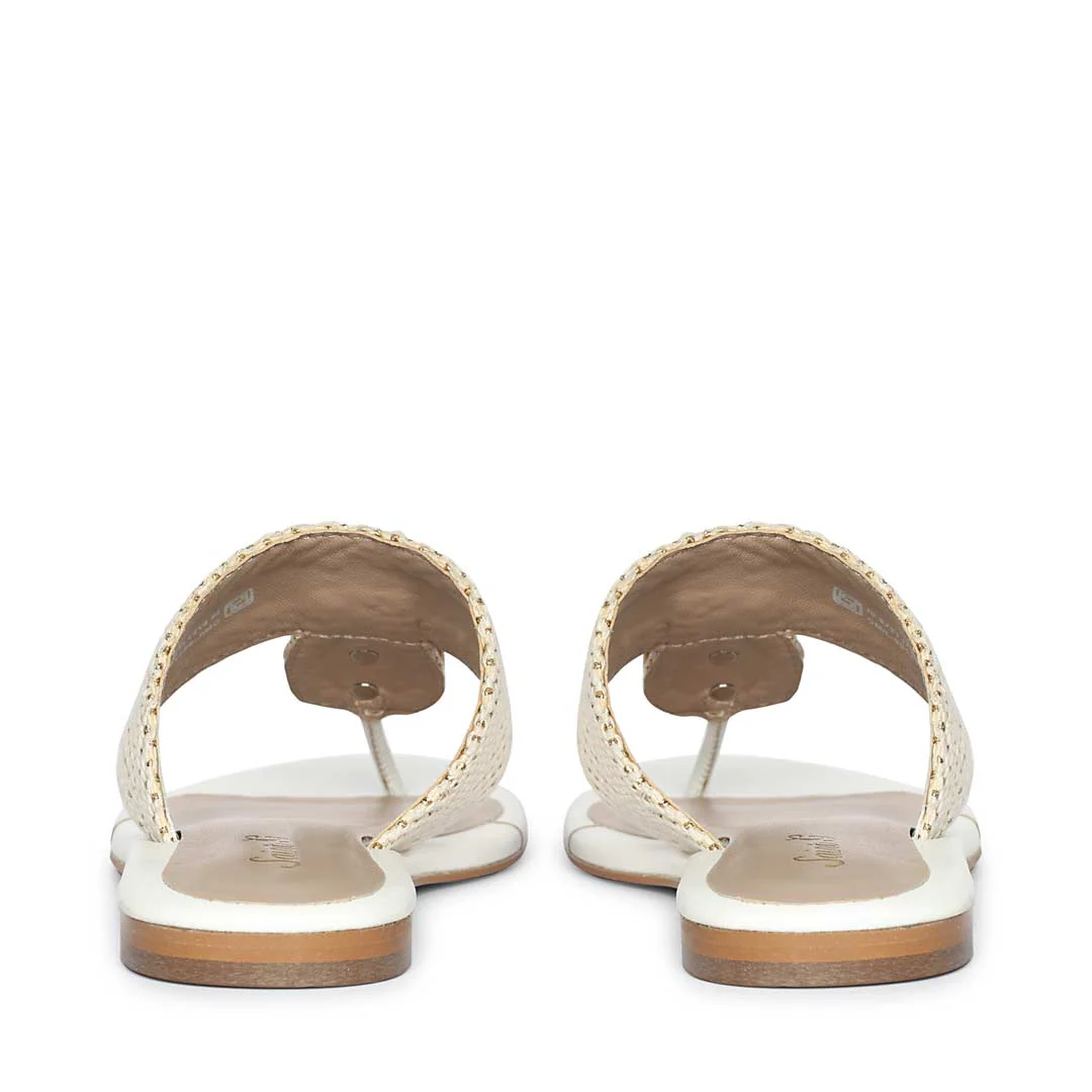 Saint Beau Stone Jeweled White Raffia Flat Sandals - Image 5
