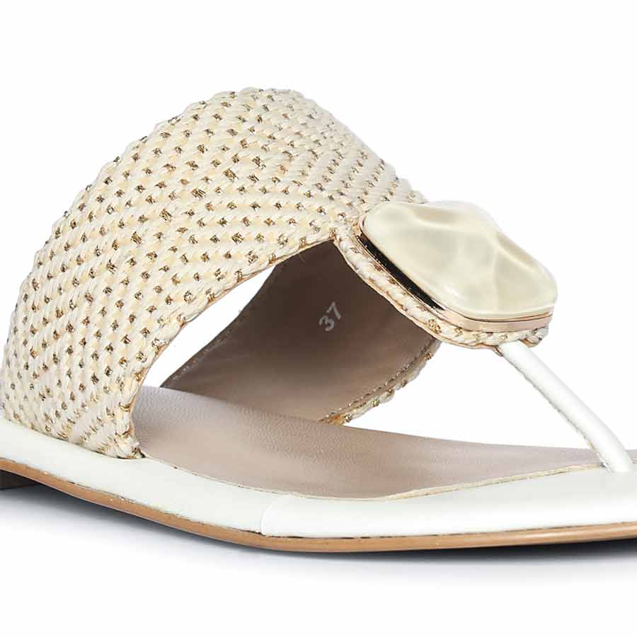 Saint Beau Stone Jeweled White Raffia Flat Sandals - Image 7