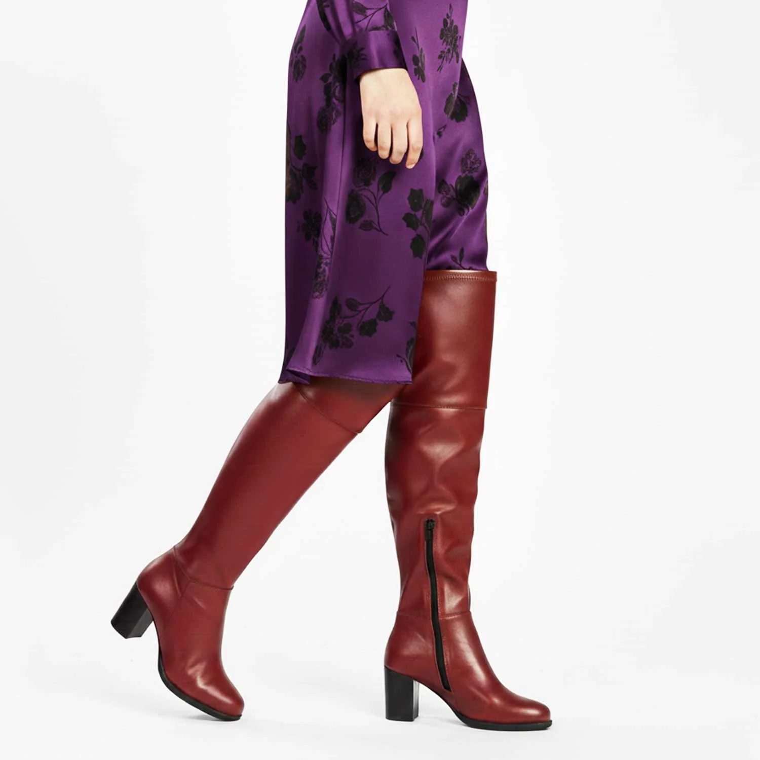 Saint Belinda Maroon Stretch Napa Thigh High Boots - Image 2