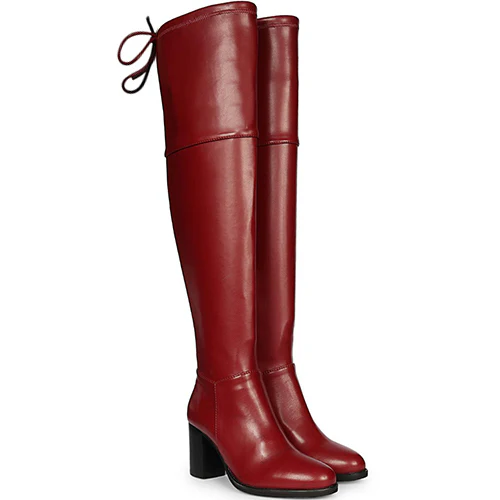 Saint Belinda Maroon Stretch Napa Thigh High Boots - Image 3