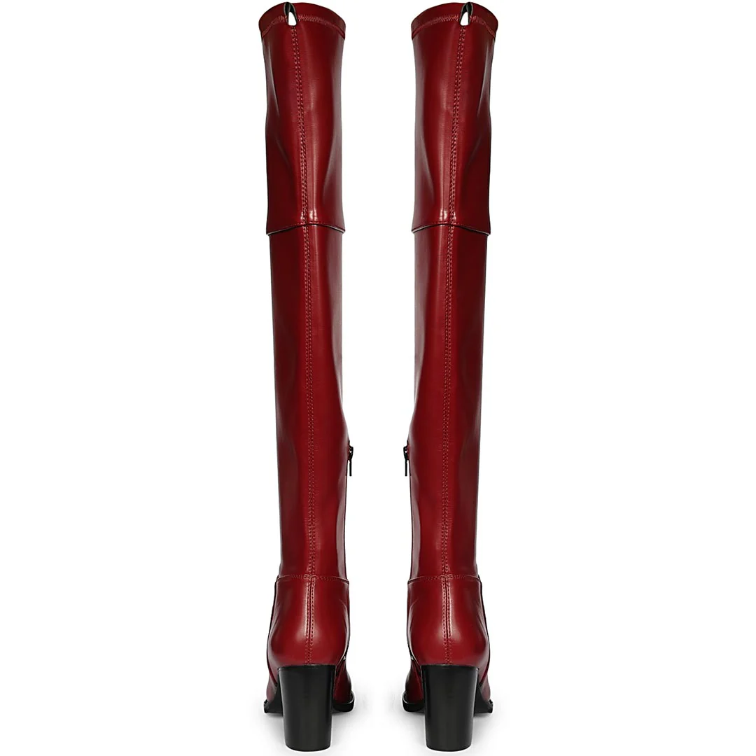 Saint Belinda Maroon Stretch Napa Thigh High Boots - Image 6
