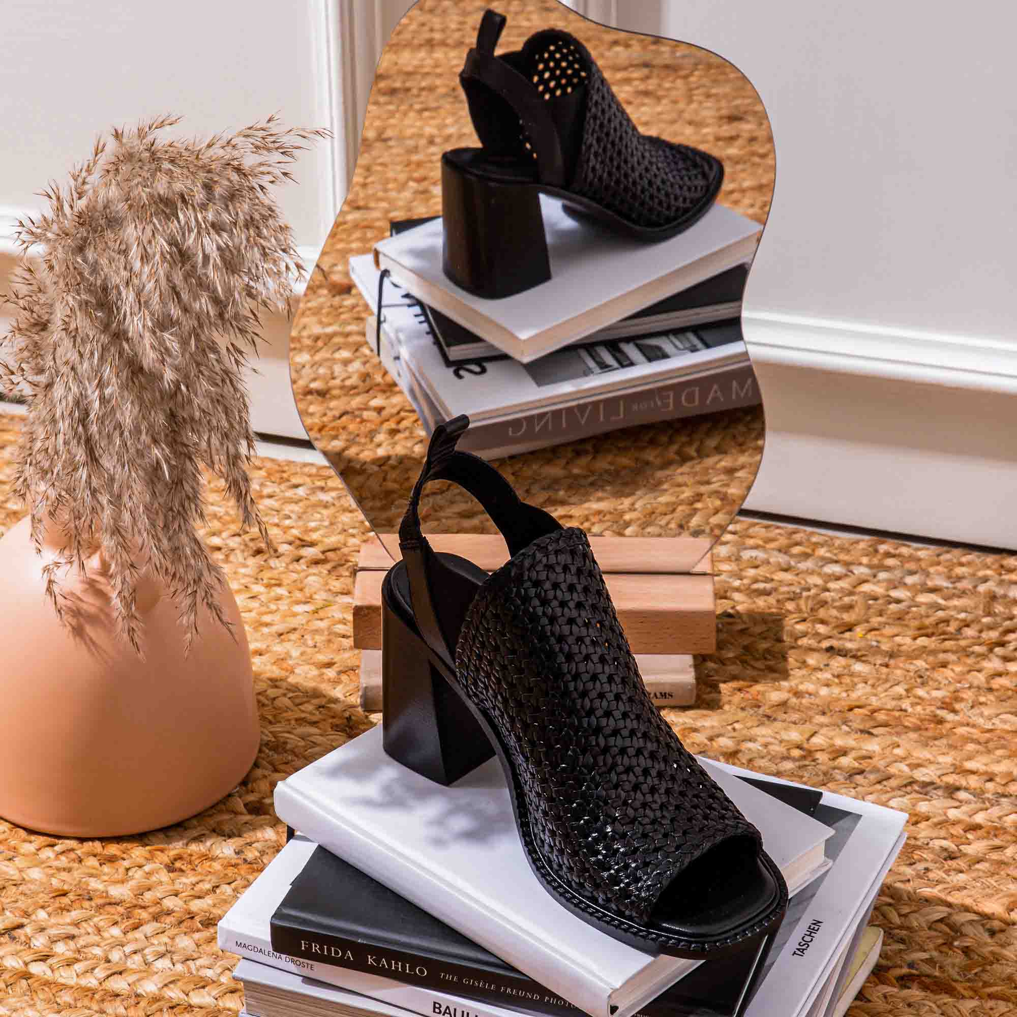 Saint Bella Black Woven Leather Block Heels - Image 2