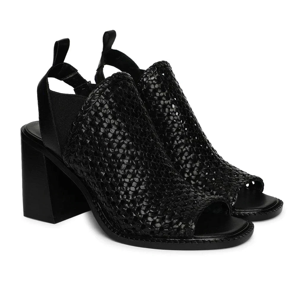 Saint Bella Black Woven Leather Block Heels - Image 3