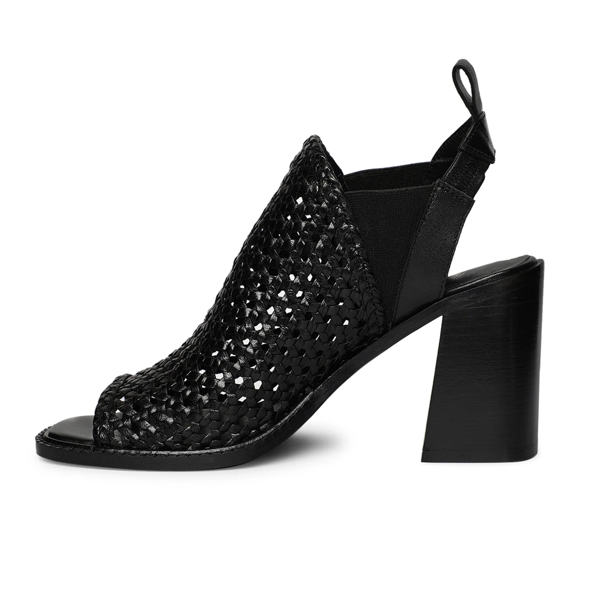 Saint Bella Black Woven Leather Block Heels - Image 4