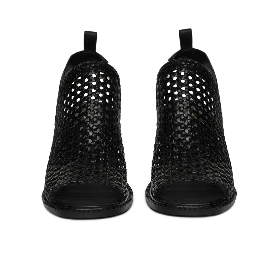 Saint Bella Black Woven Leather Block Heels - Image 5