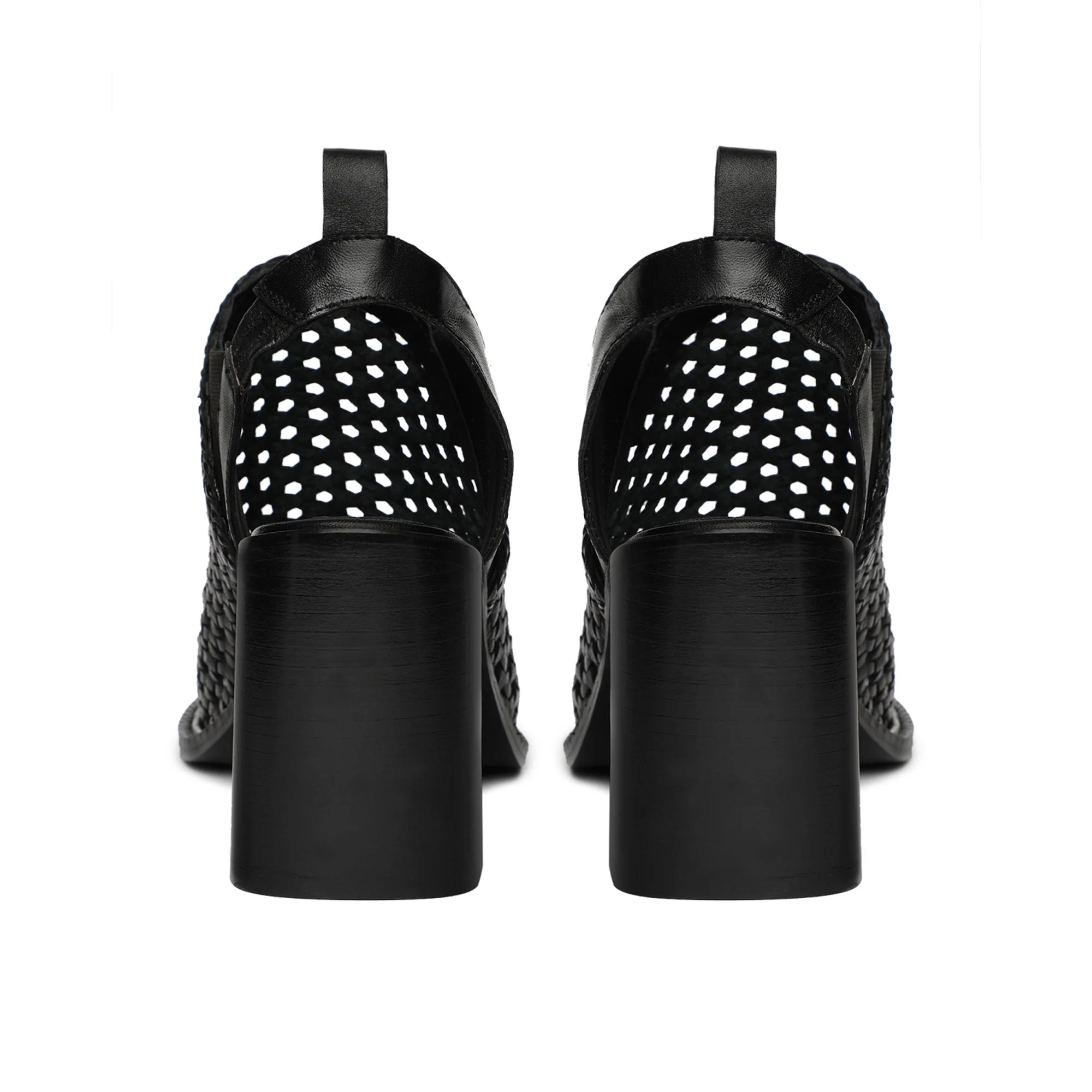 Saint Bella Black Woven Leather Block Heels - Image 6