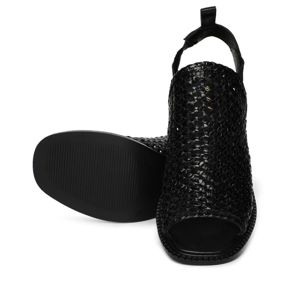 Saint Bella Black Woven Leather Block Heels - Image 8