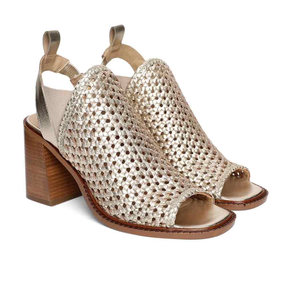 Saint Bella Gold Woven Leather Block Heels - Image 3