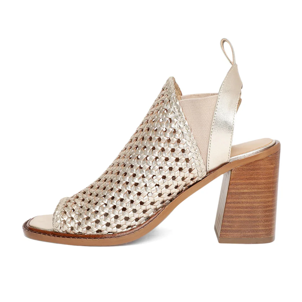 Saint Bella Gold Woven Leather Block Heels - Image 4