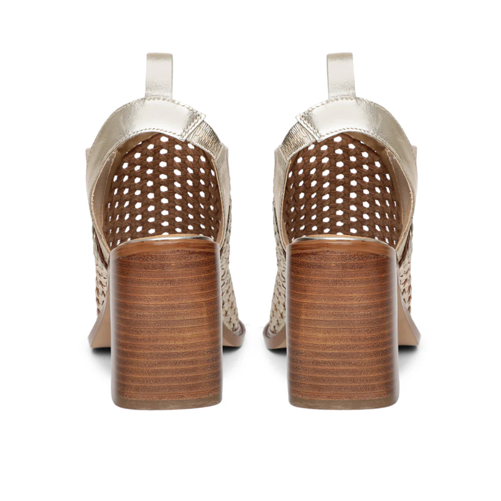 Saint Bella Gold Woven Leather Block Heels - Image 6
