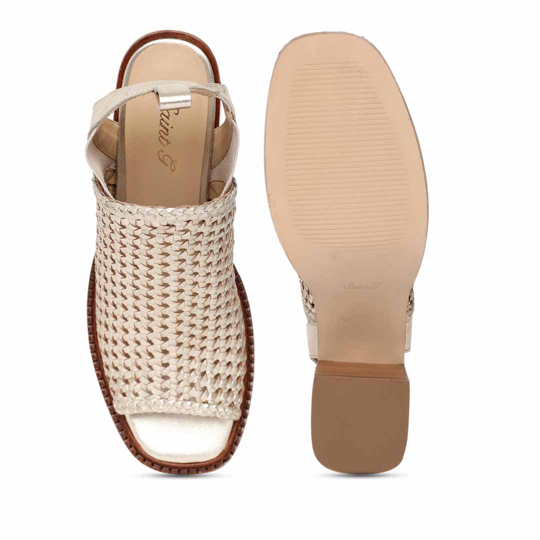 Saint Bella Gold Woven Leather Block Heels - Image 7