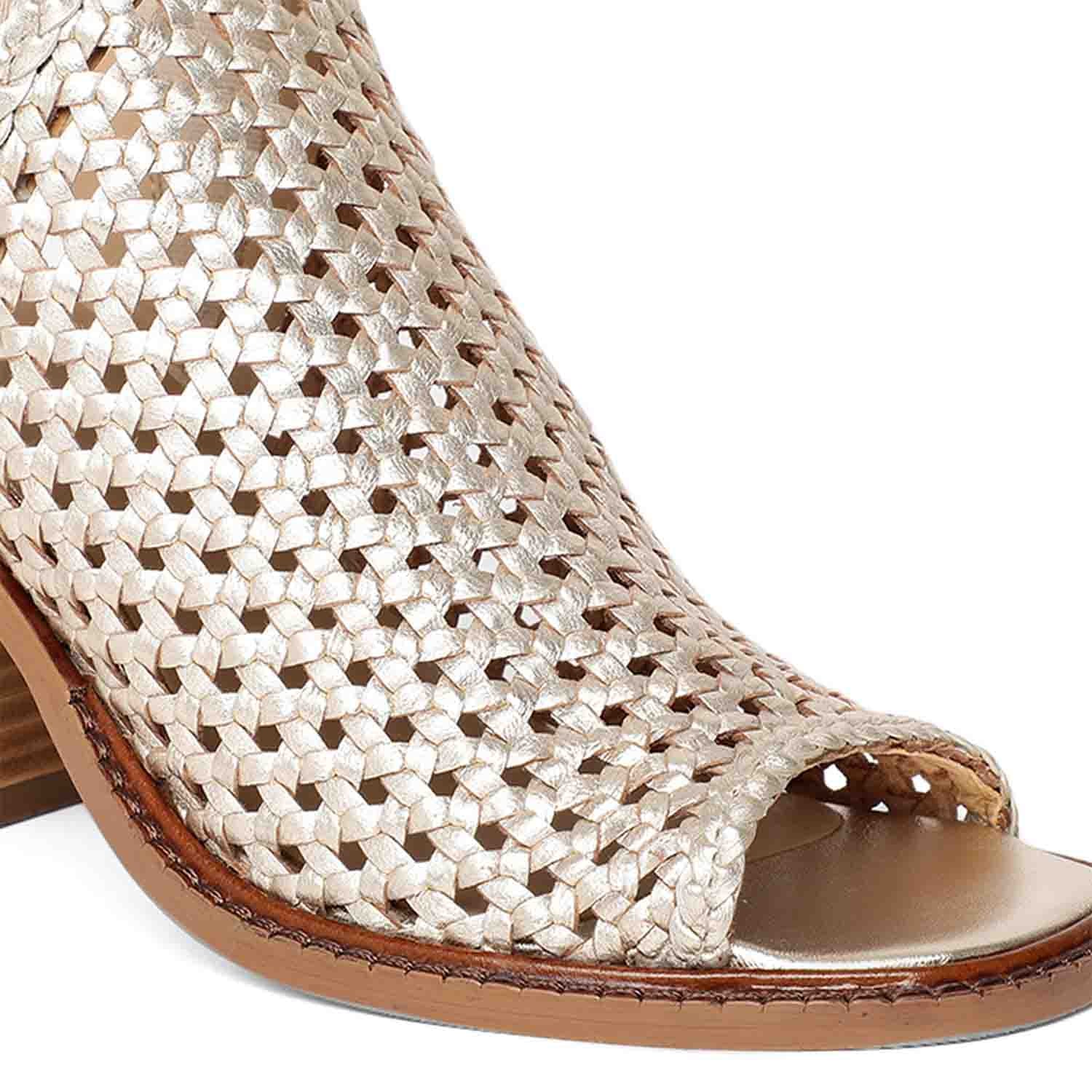 Saint Bella Gold Woven Leather Block Heels - Image 8