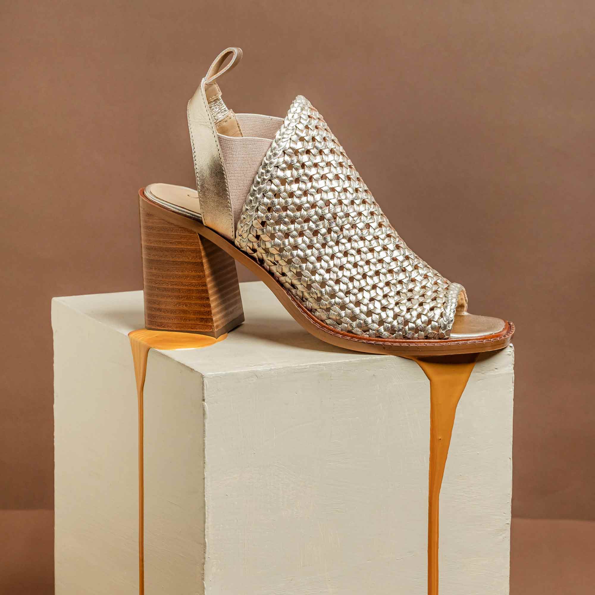 Saint Bella Gold Woven Leather Block Heels - Image 9