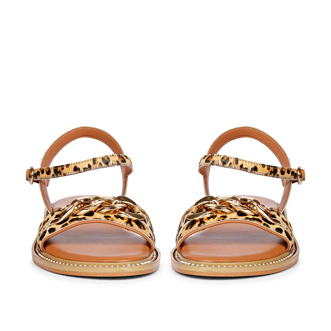 Saint Bellini Gold Metal Decor Tan Leather Sandals - Image 5