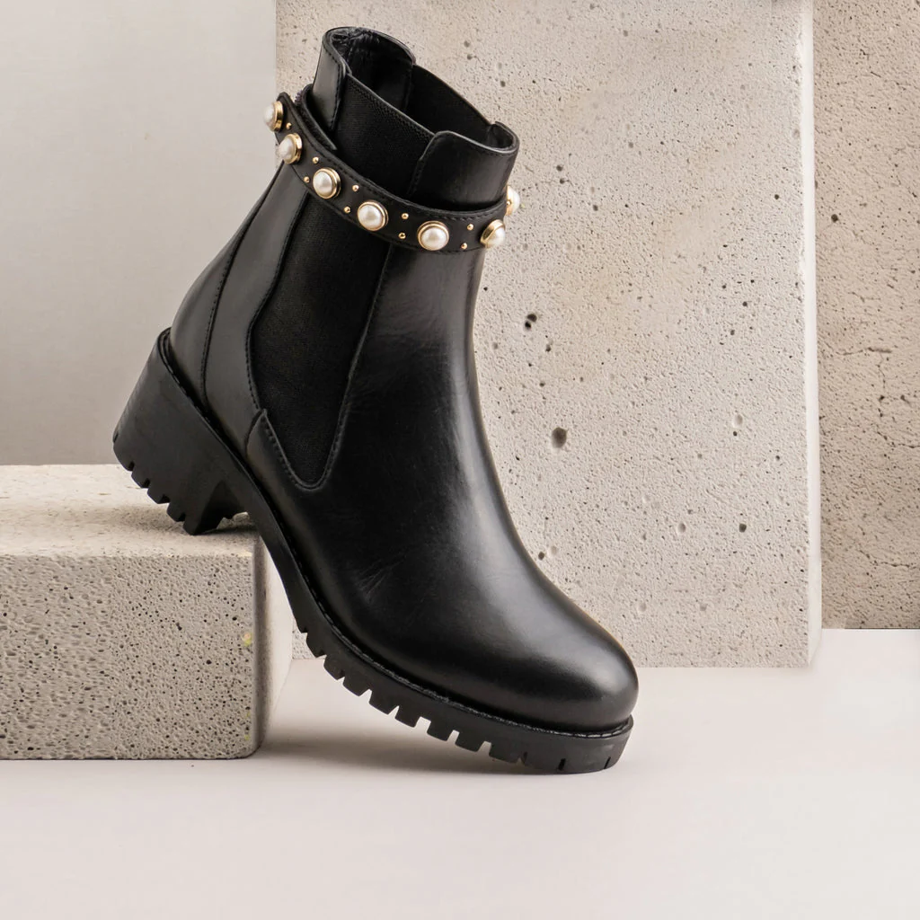 Saint Bennet Imitation Pearl Embellished Leather Chelsea Bootie - Image 2