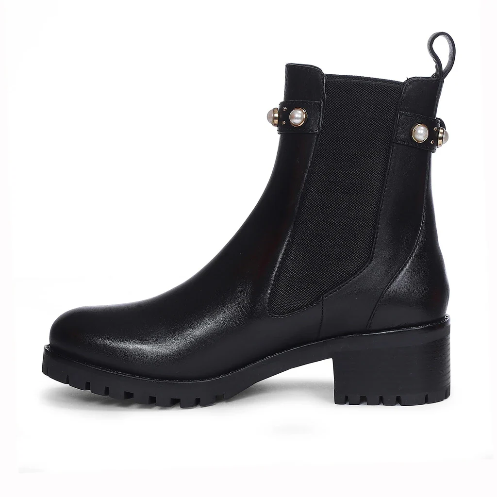 Saint Bennet Imitation Pearl Embellished Leather Chelsea Bootie - Image 4