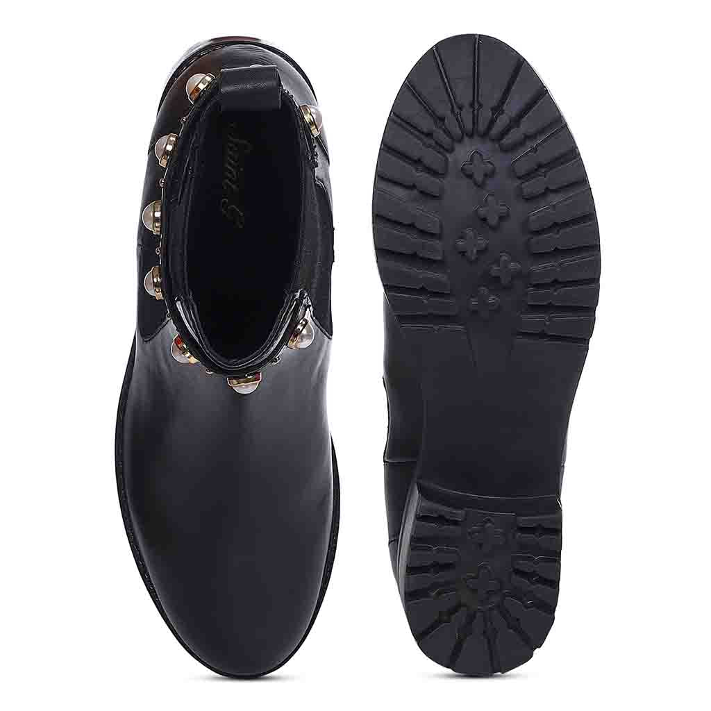 Saint Bennet Imitation Pearl Embellished Leather Chelsea Bootie - Image 7