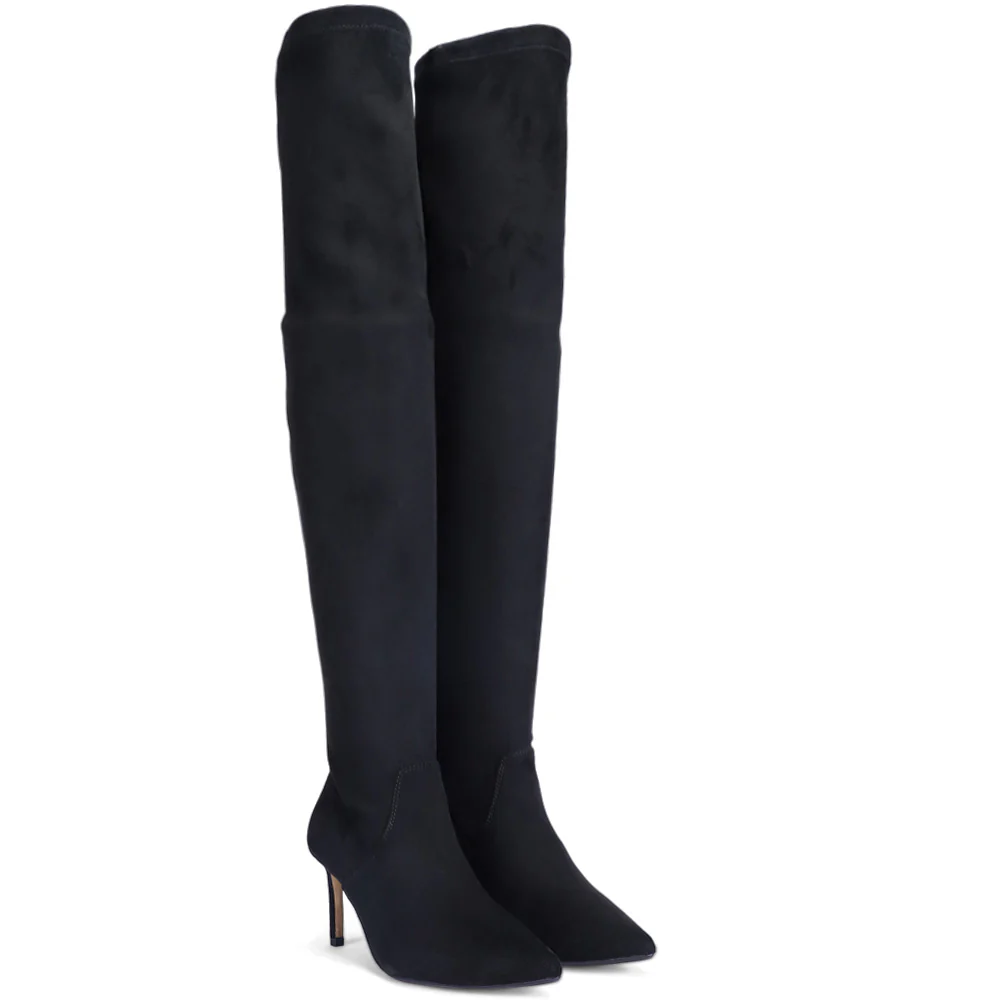 Saint Benoite Black Stretch Suede Thigh High Boots - Image 3