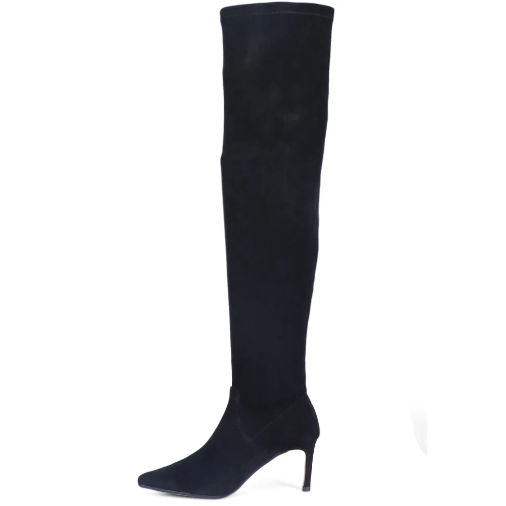 Saint Benoite Black Stretch Suede Thigh High Boots - Image 6