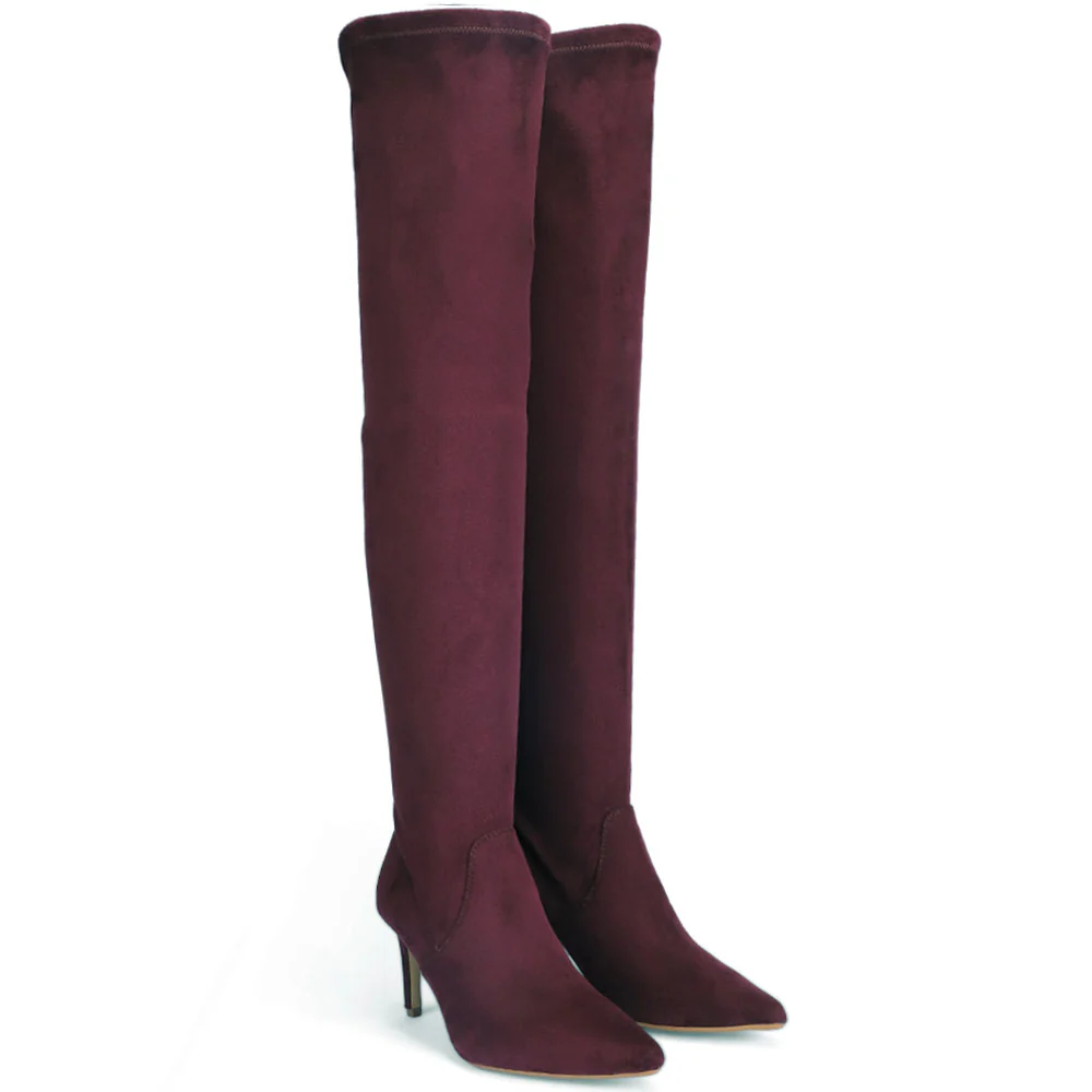 Saint Benoite Burgundy Stretch Suede Thigh High Boots - Image 3