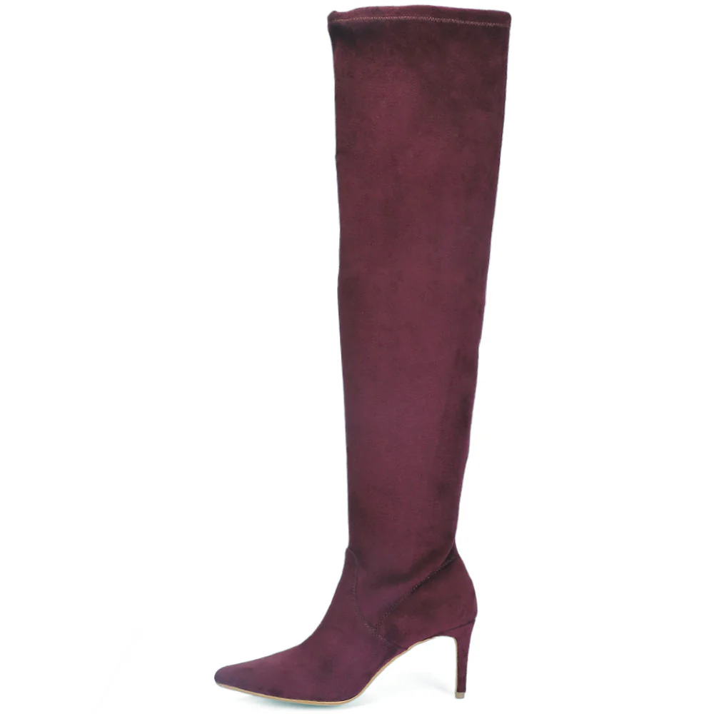 Saint Benoite Burgundy Stretch Suede Thigh High Boots - Image 4