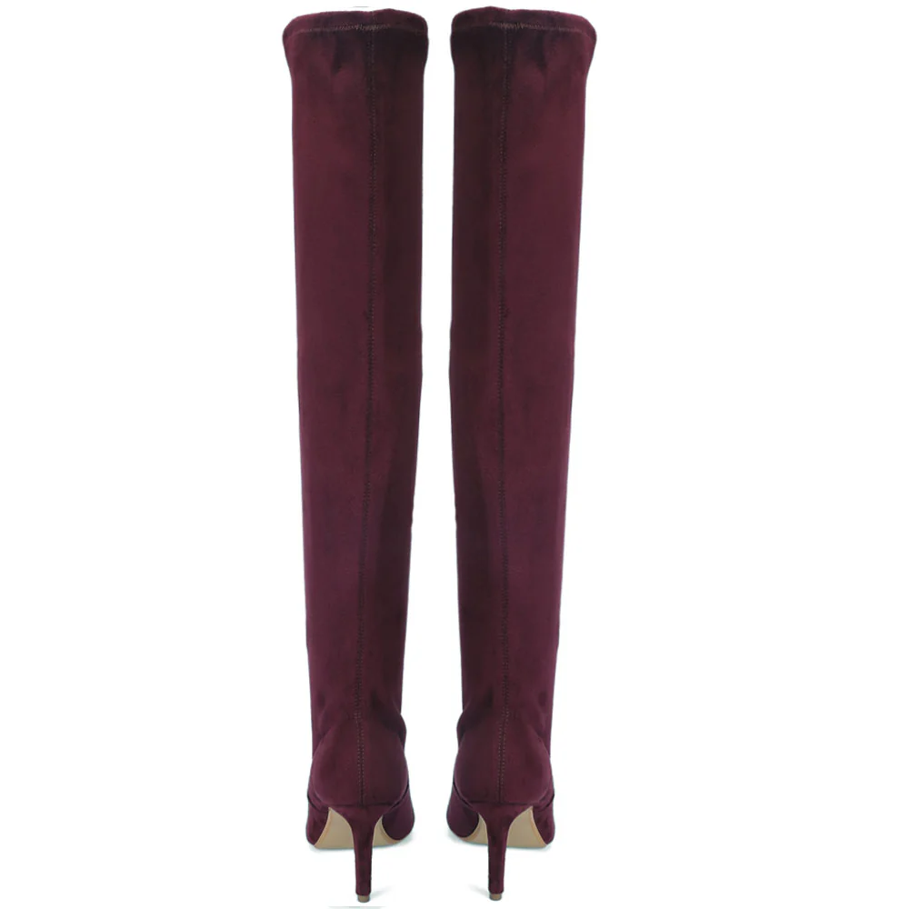 Saint Benoite Burgundy Stretch Suede Thigh High Boots - Image 5