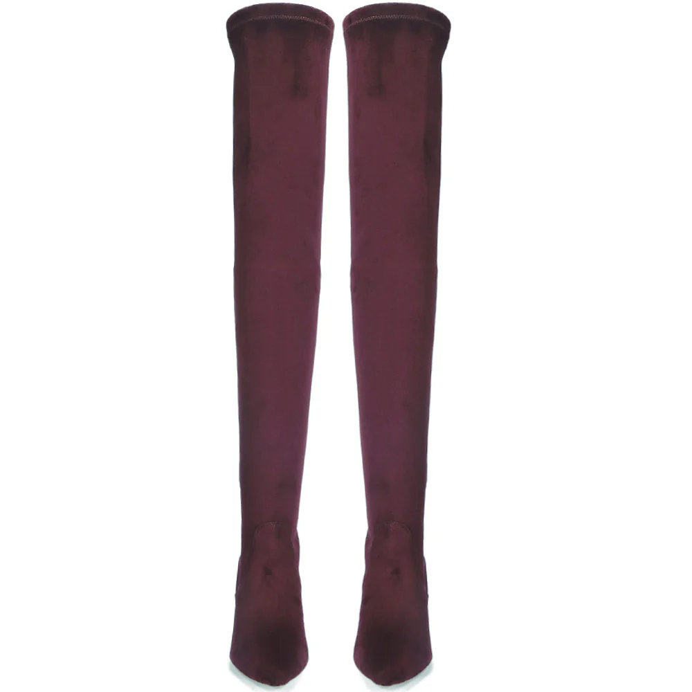 Saint Benoite Burgundy Stretch Suede Thigh High Boots - Image 6