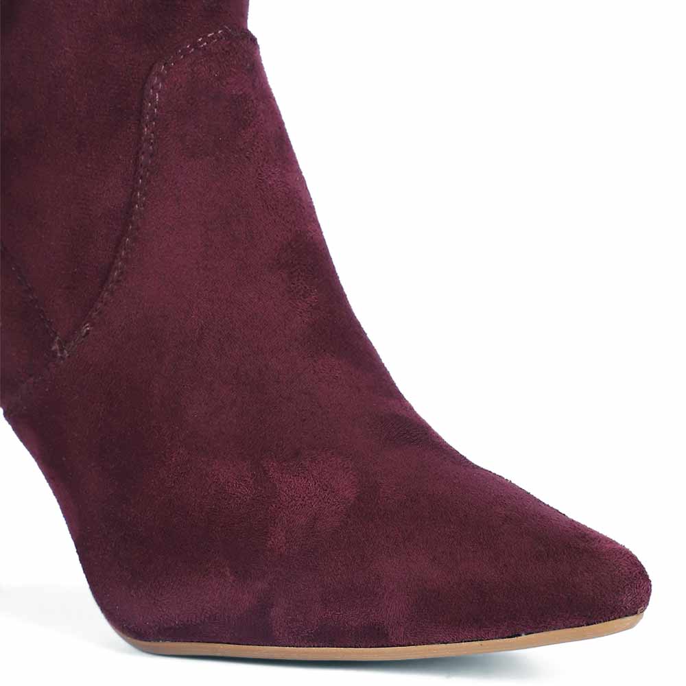 Saint Benoite Burgundy Stretch Suede Thigh High Boots - Image 7