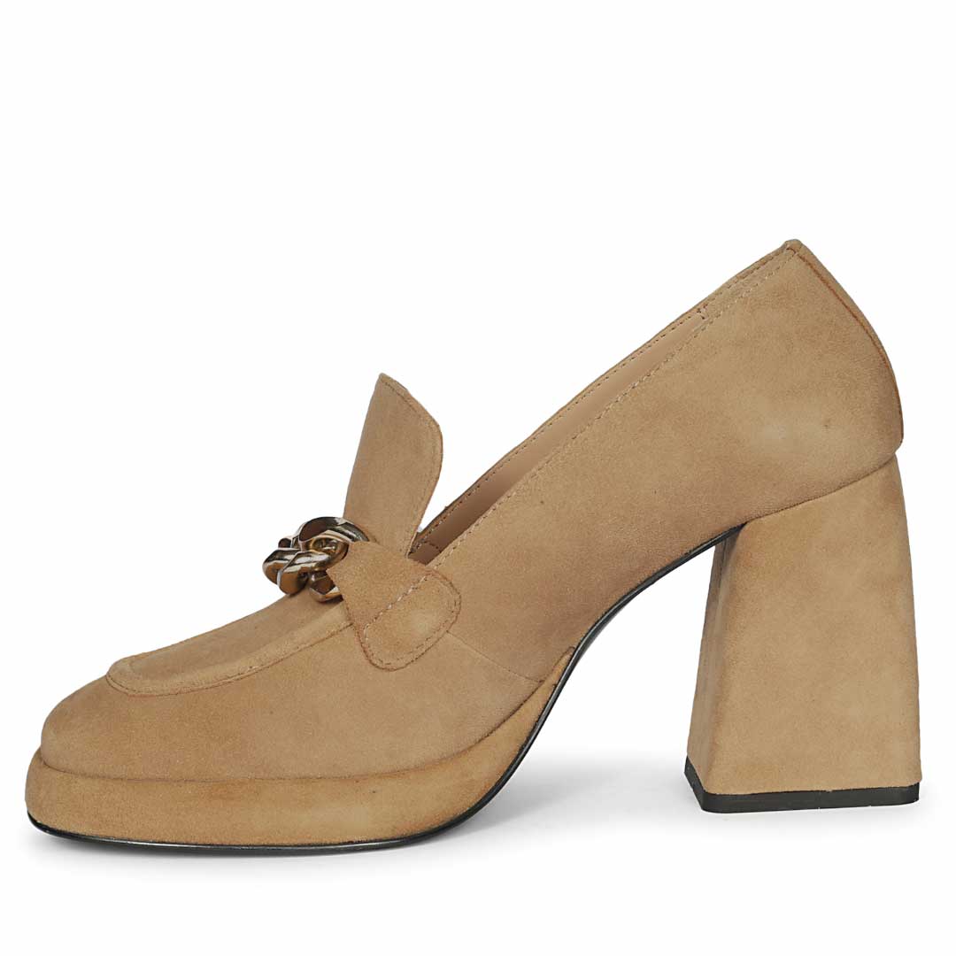 Saint Benoîte Chain Link Taupe Suede Leather Moccasins - Image 3