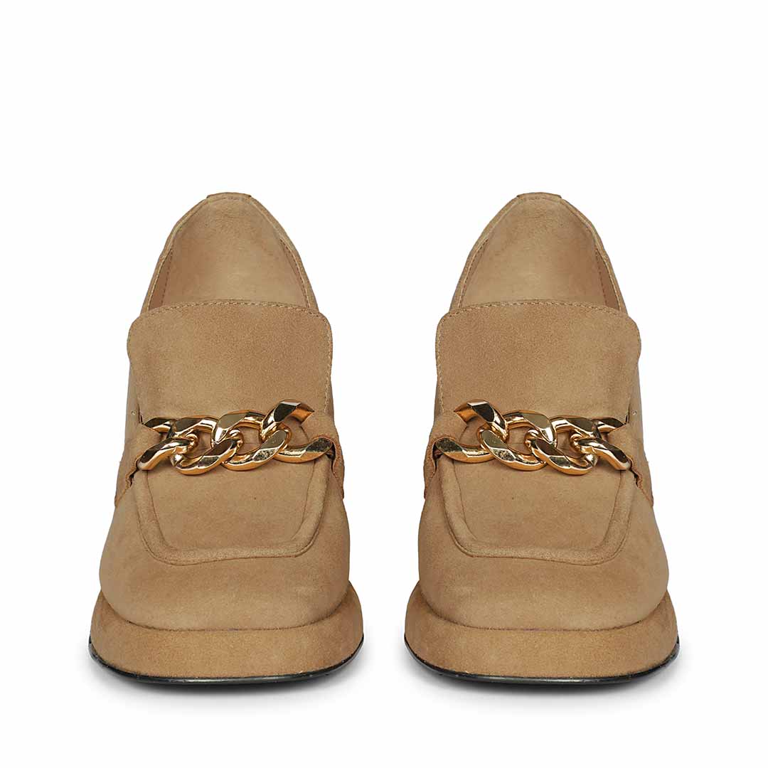 Saint Benoîte Chain Link Taupe Suede Leather Moccasins - Image 4