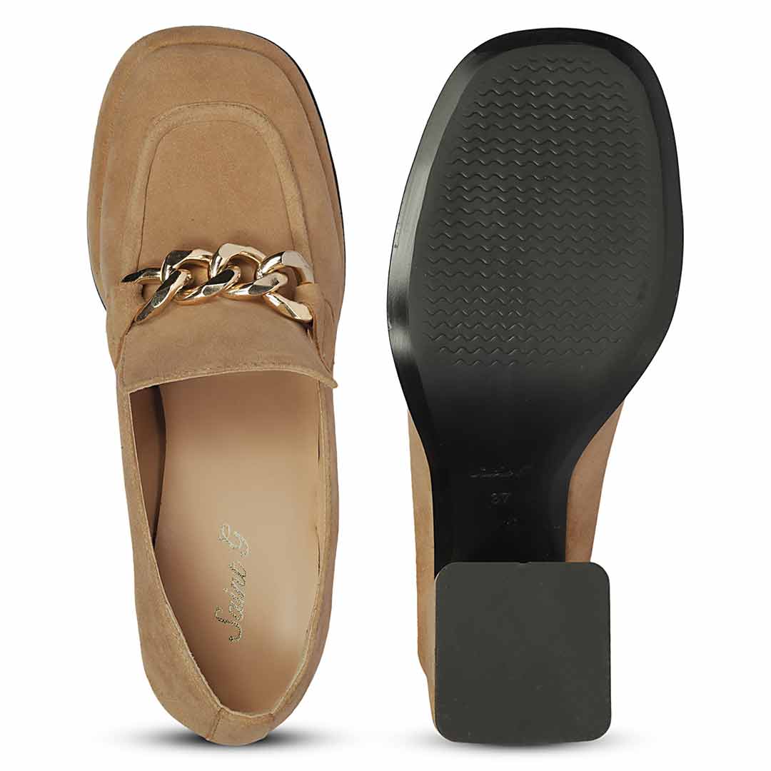 Saint Benoîte Chain Link Taupe Suede Leather Moccasins - Image 6