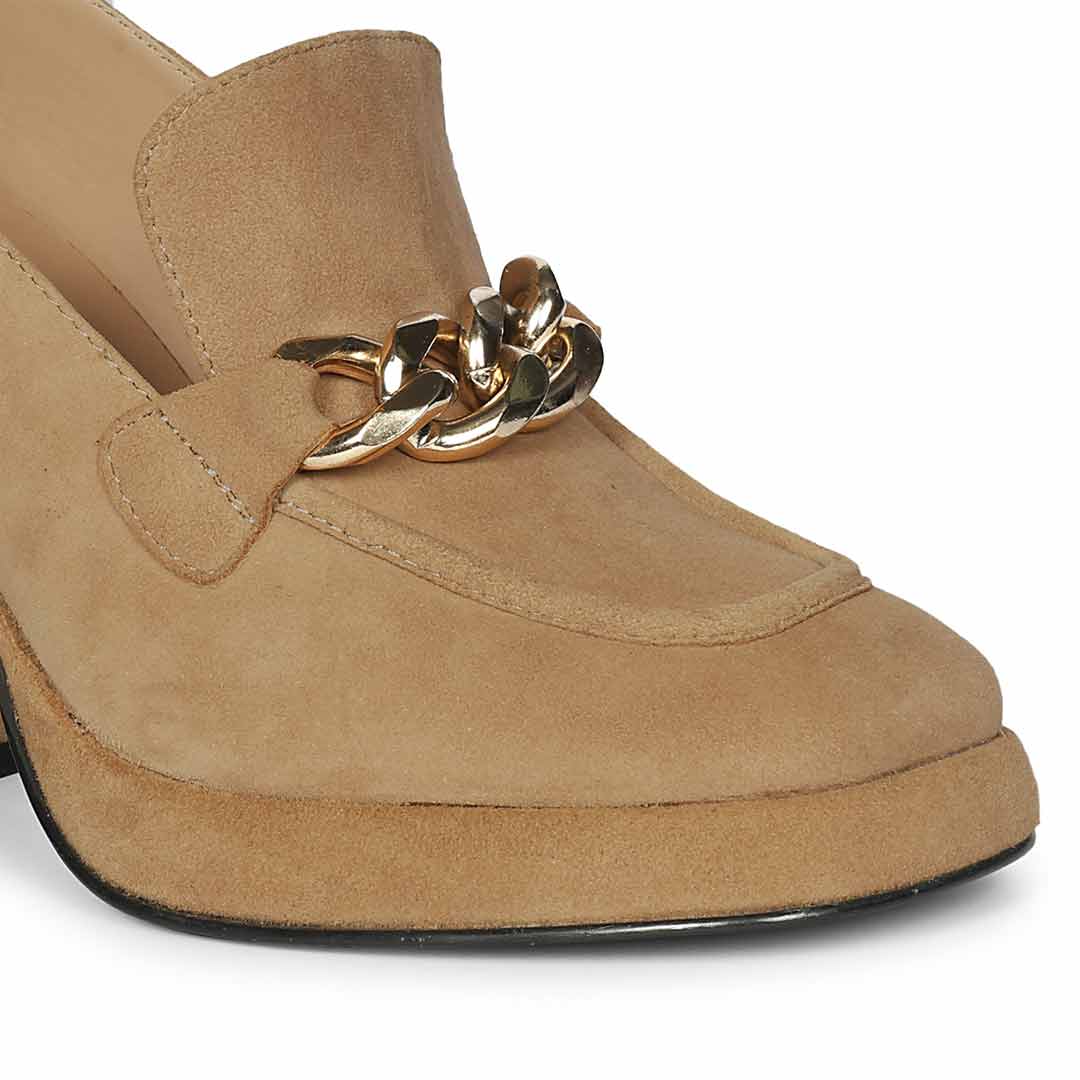 Saint Benoîte Chain Link Taupe Suede Leather Moccasins - Image 7
