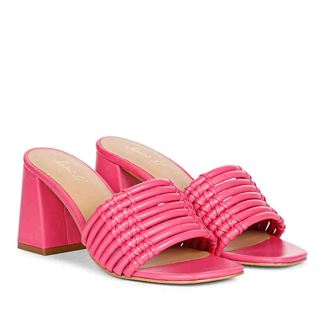 Saint Bethany Strappy Hot Pink Leather Block Heels - Image 3