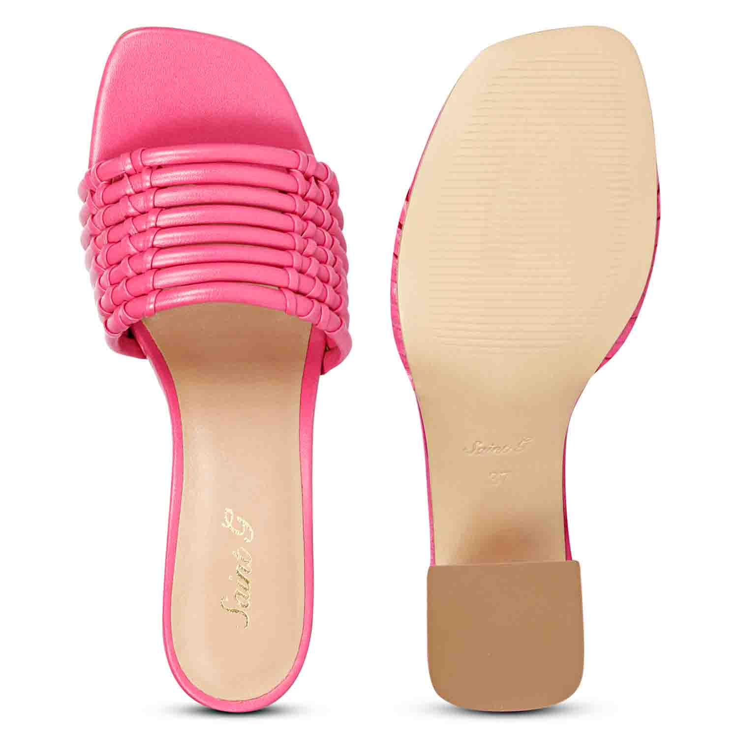 Saint Bethany Strappy Hot Pink Leather Block Heels - Image 7