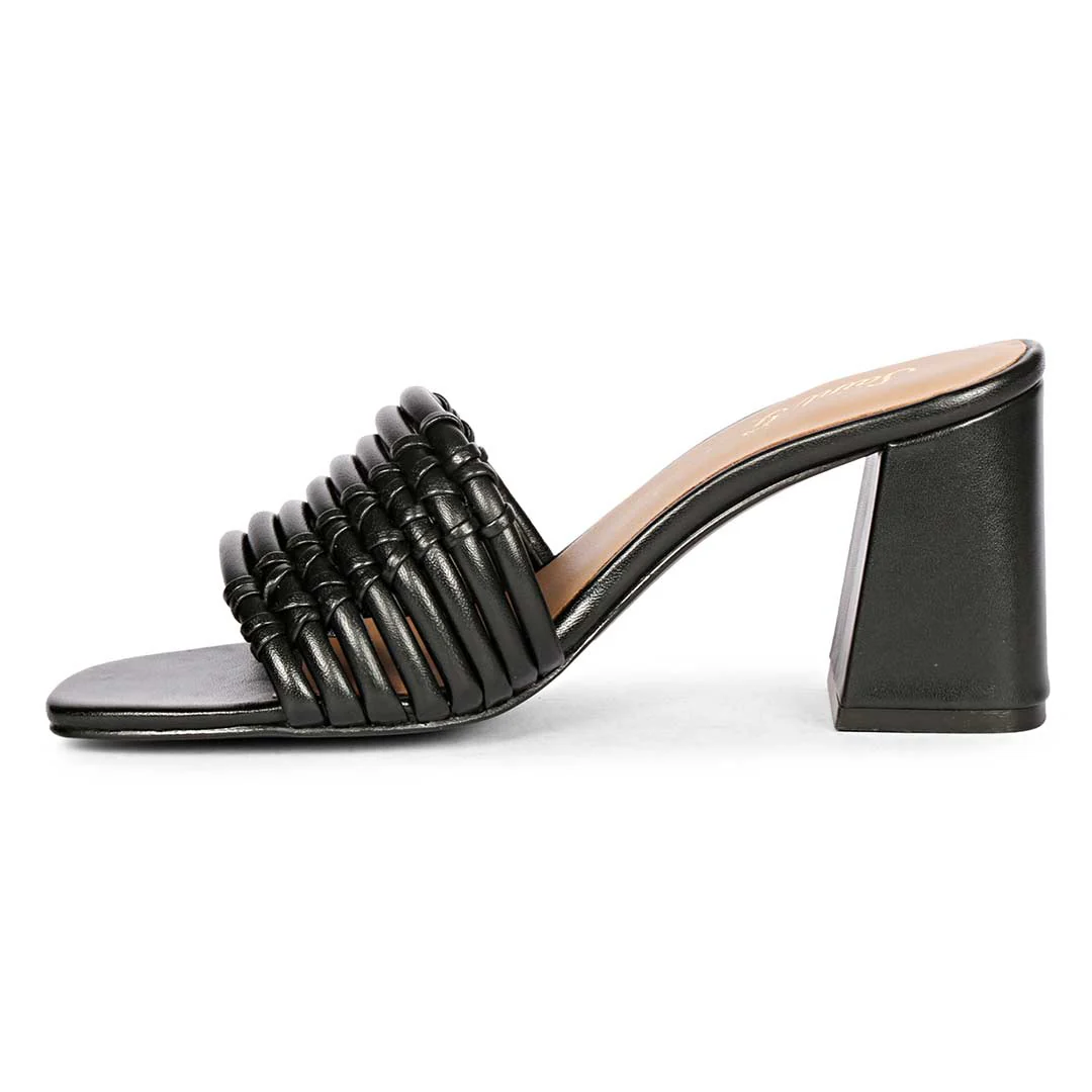 Saint Bethany Strappy Black Leather Block Heels - Image 4