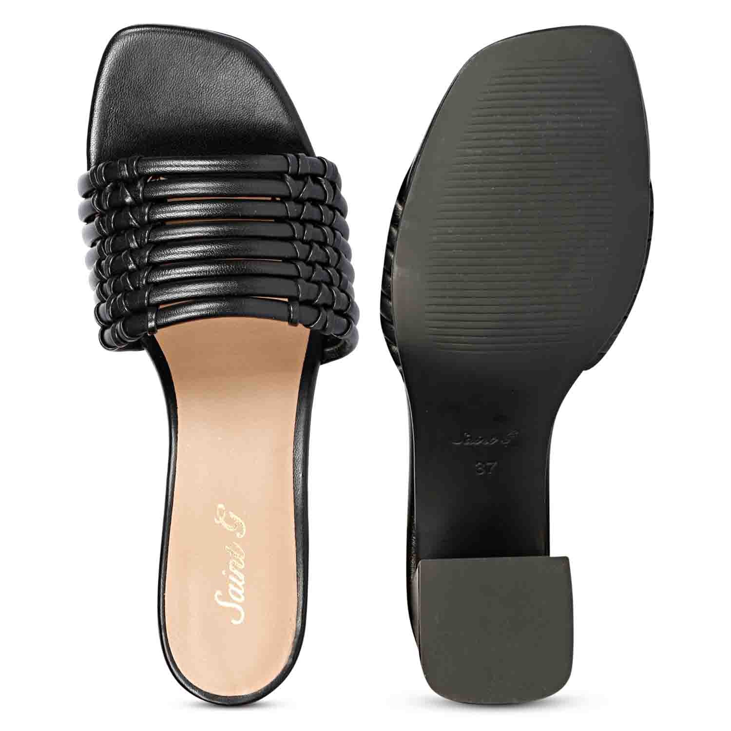 Saint Bethany Strappy Black Leather Block Heels - Image 7
