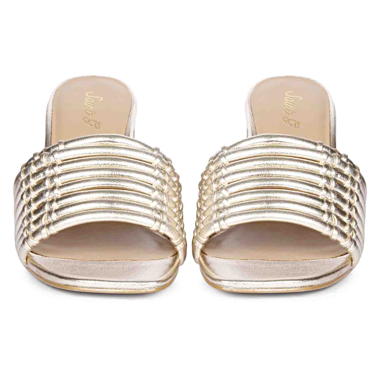 Saint Bethany Strappy Platin Metallic Leather Block Heels - Image 5
