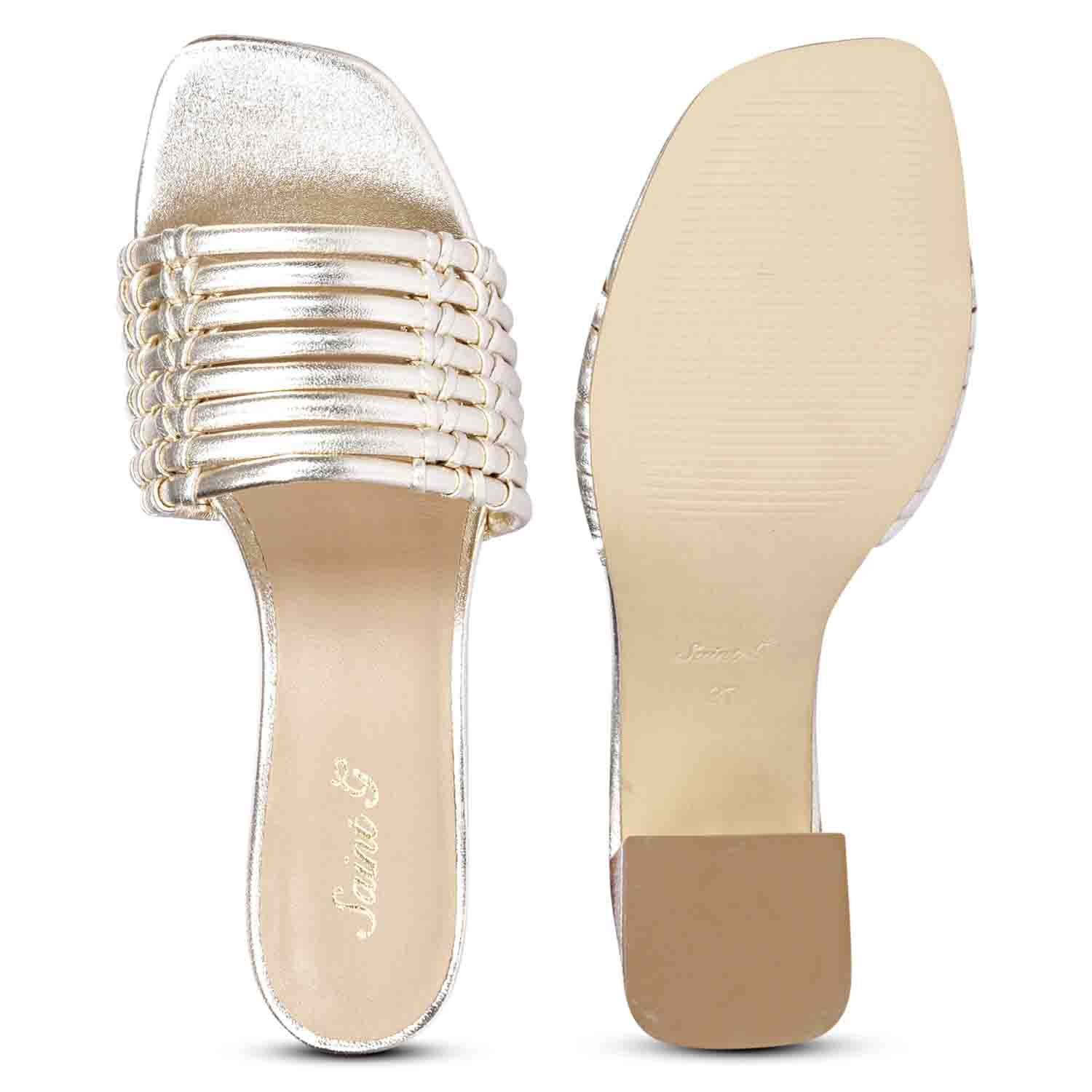 Saint Bethany Strappy Platin Metallic Leather Block Heels - Image 7