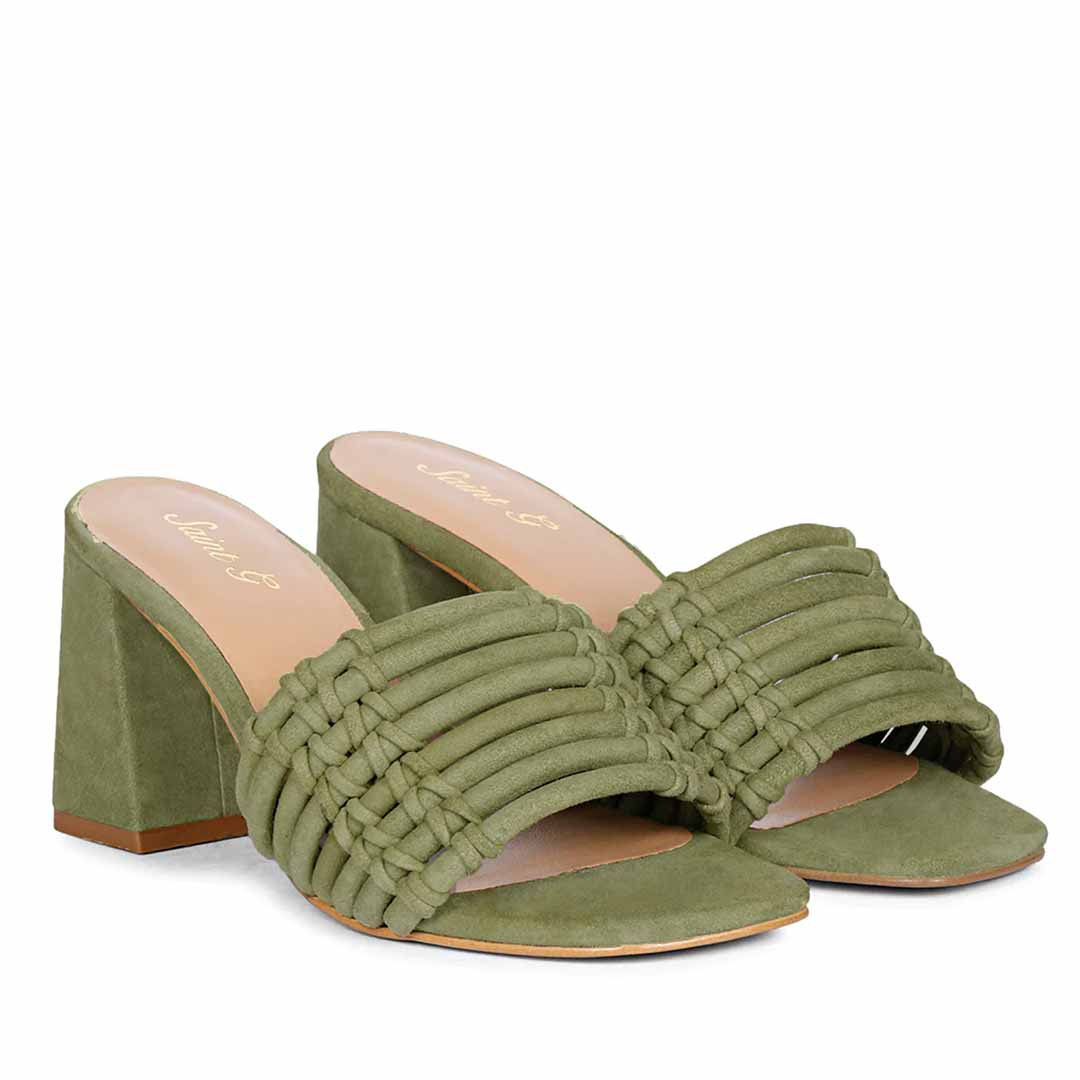 Saint Bethany Strappy Safari Suede Leather Block Heels - Image 3