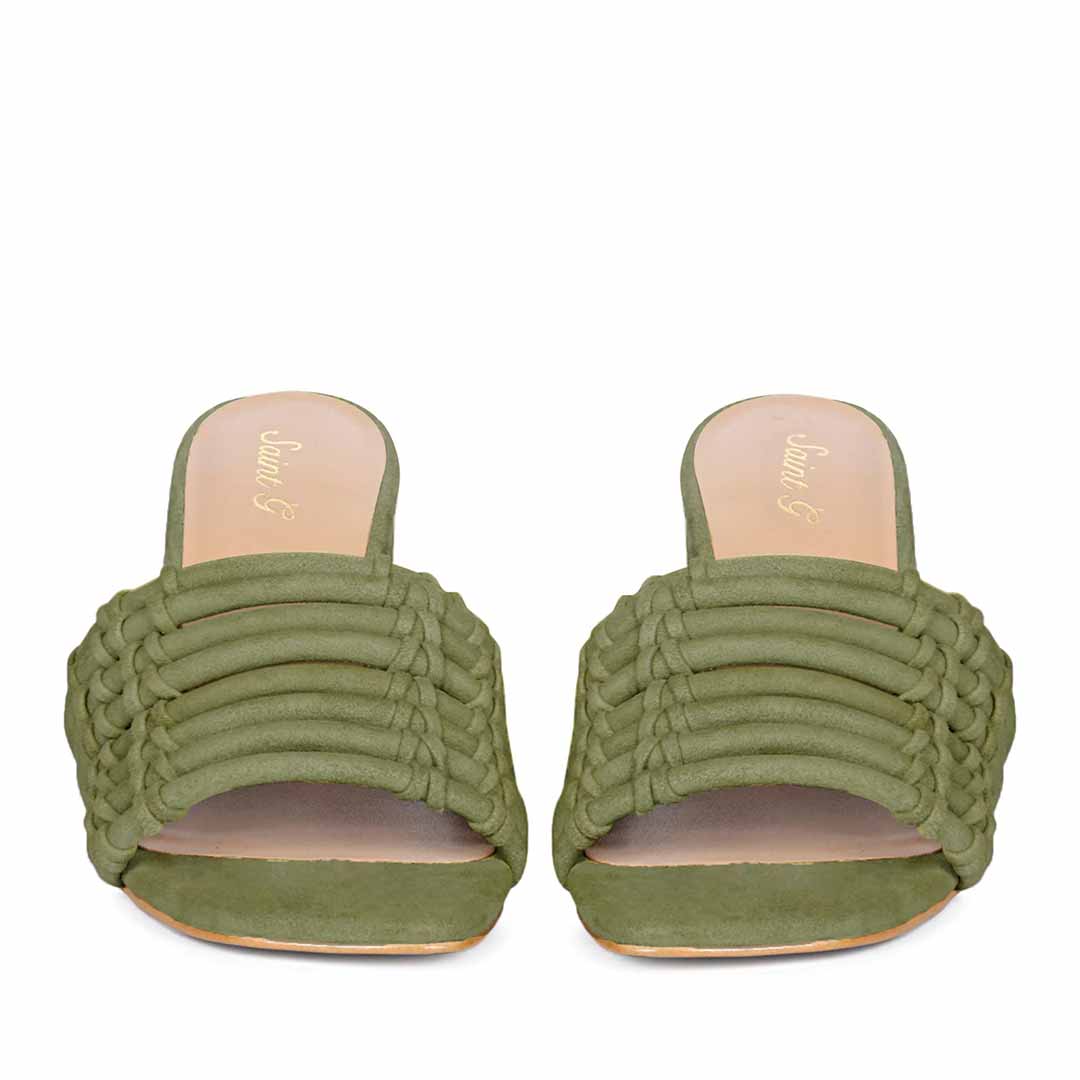 Saint Bethany Strappy Safari Suede Leather Block Heels - Image 5