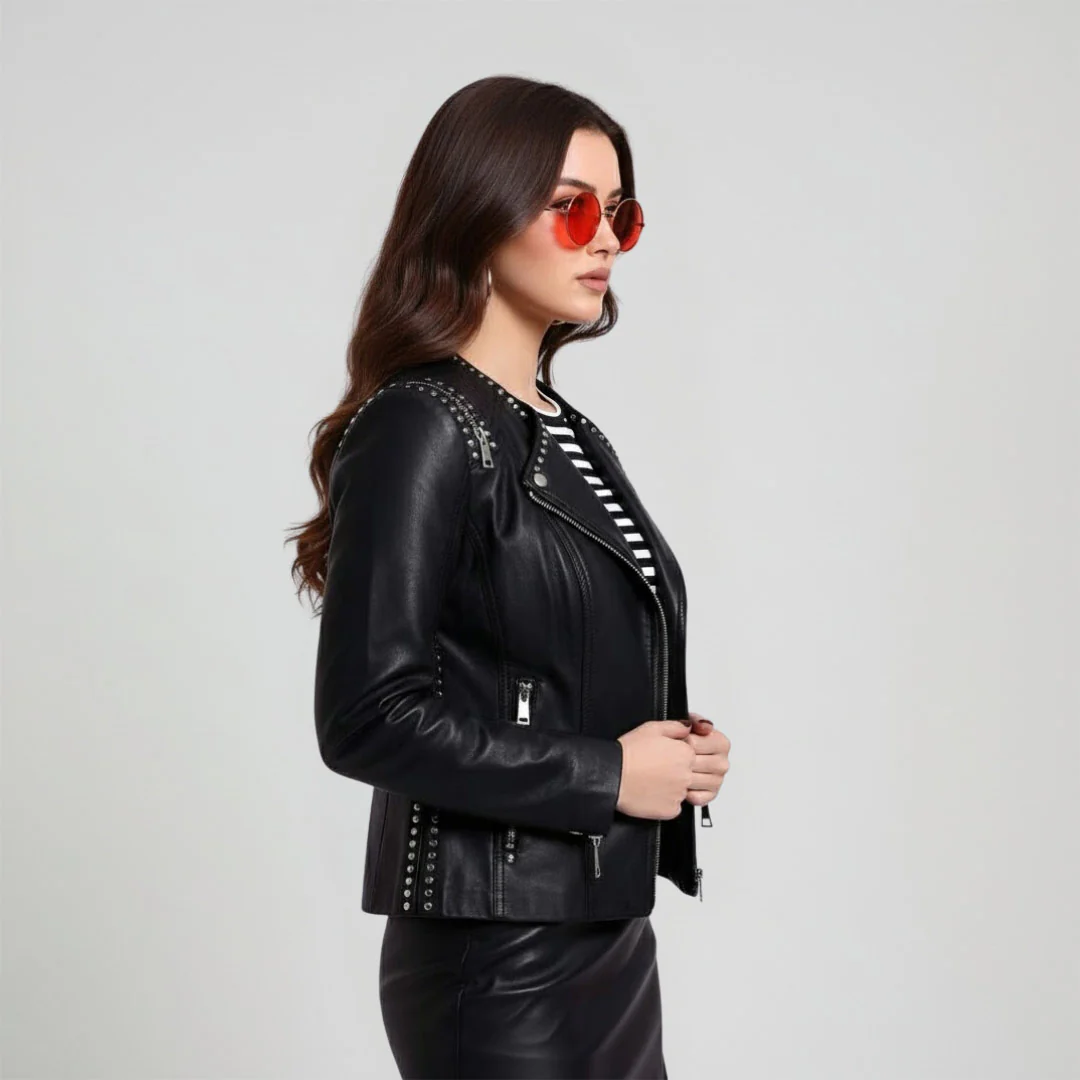 Saint Bethany Studded Black Leather Womens Jacket - Image 3