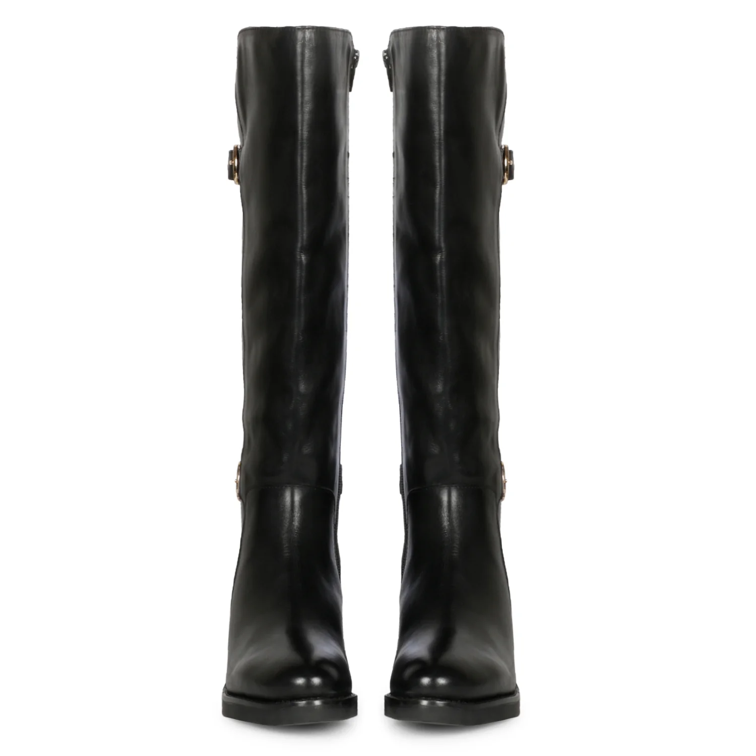 Saint Bijoy Buckle Decorative Black Leather Long Boots - Image 7