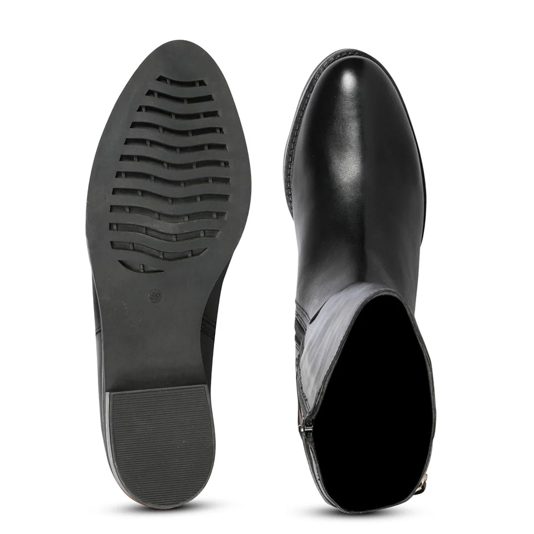 Saint Bijoy Buckle Decorative Black Leather Long Boots - Image 8