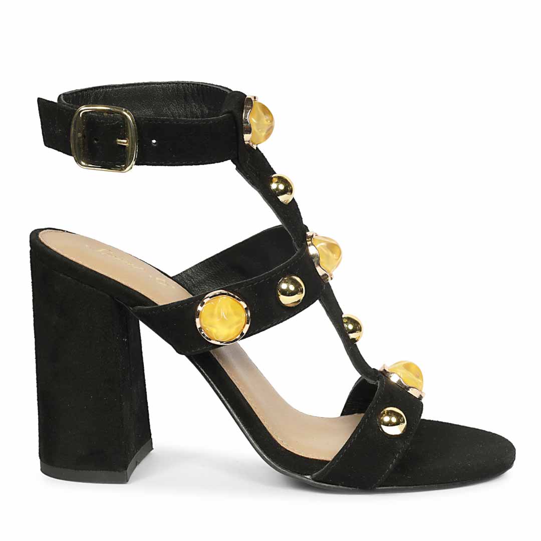 Saint Black Leather Block Heels