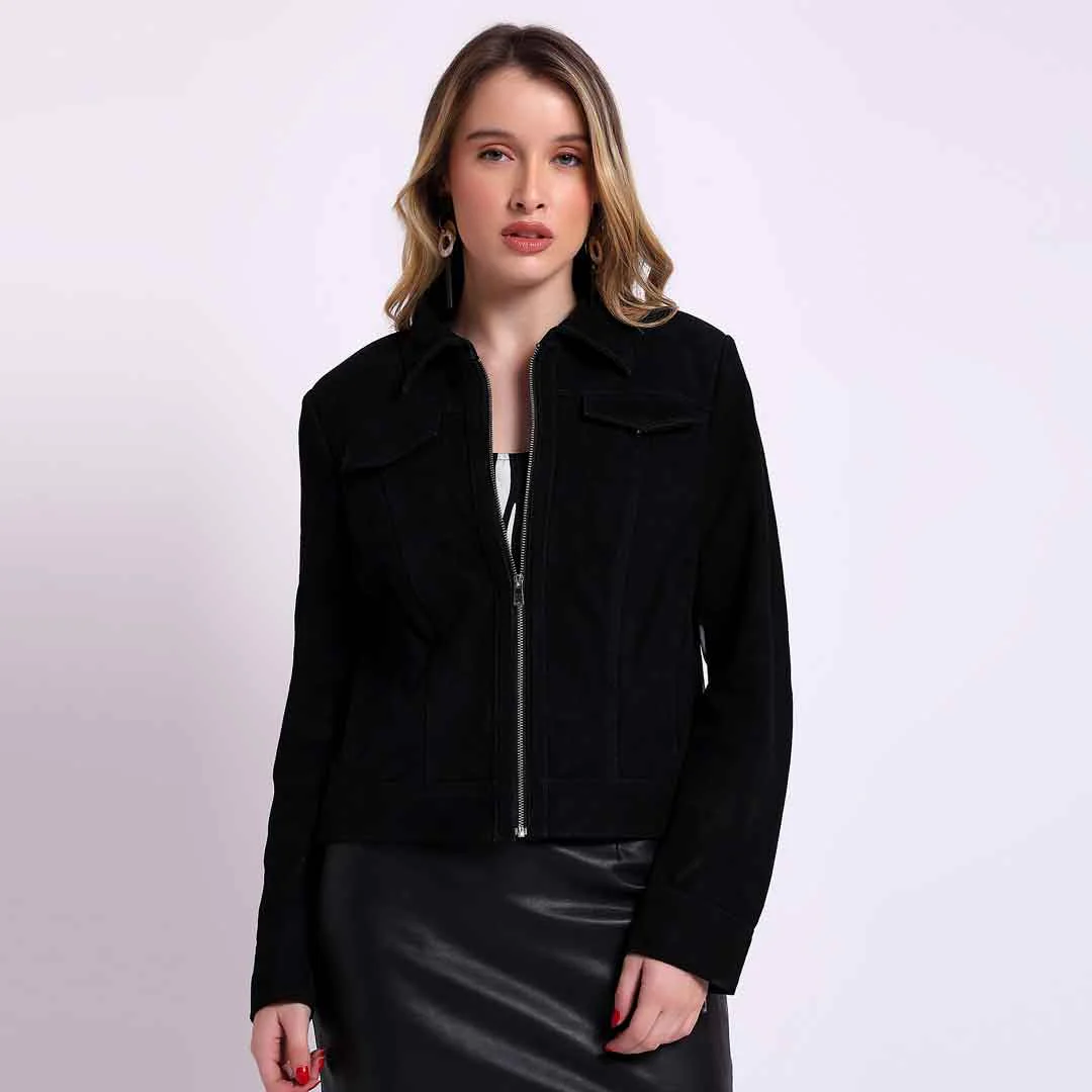Saint Melanie Women Black Leather Fringe Jackets - Image 2