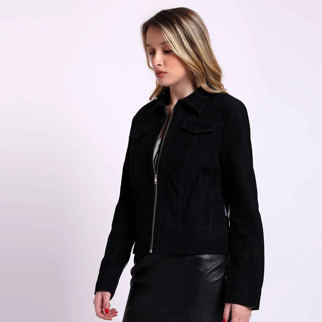 Saint Melanie Women Black Leather Fringe Jackets - Image 4